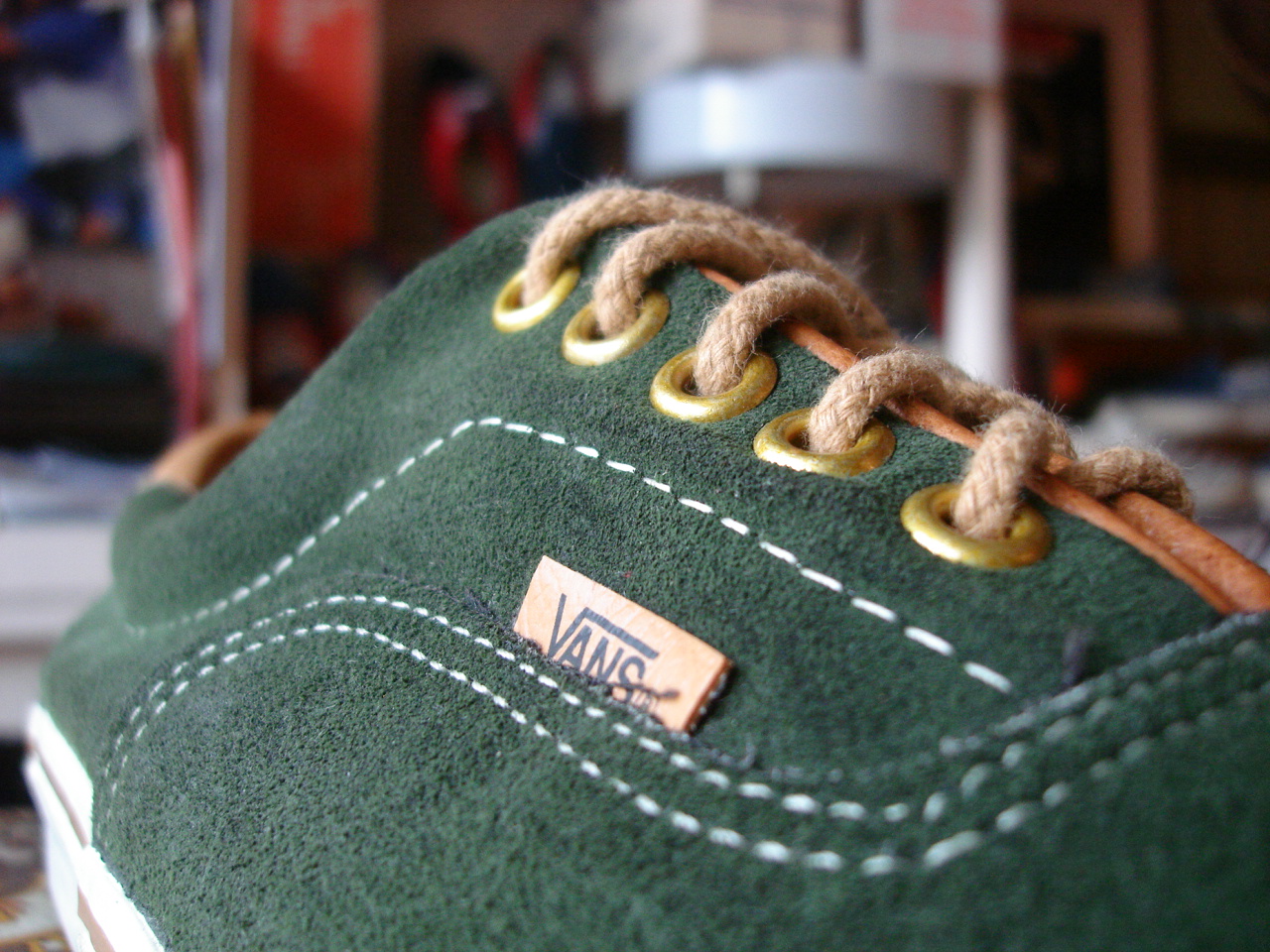 Green and store tan vans